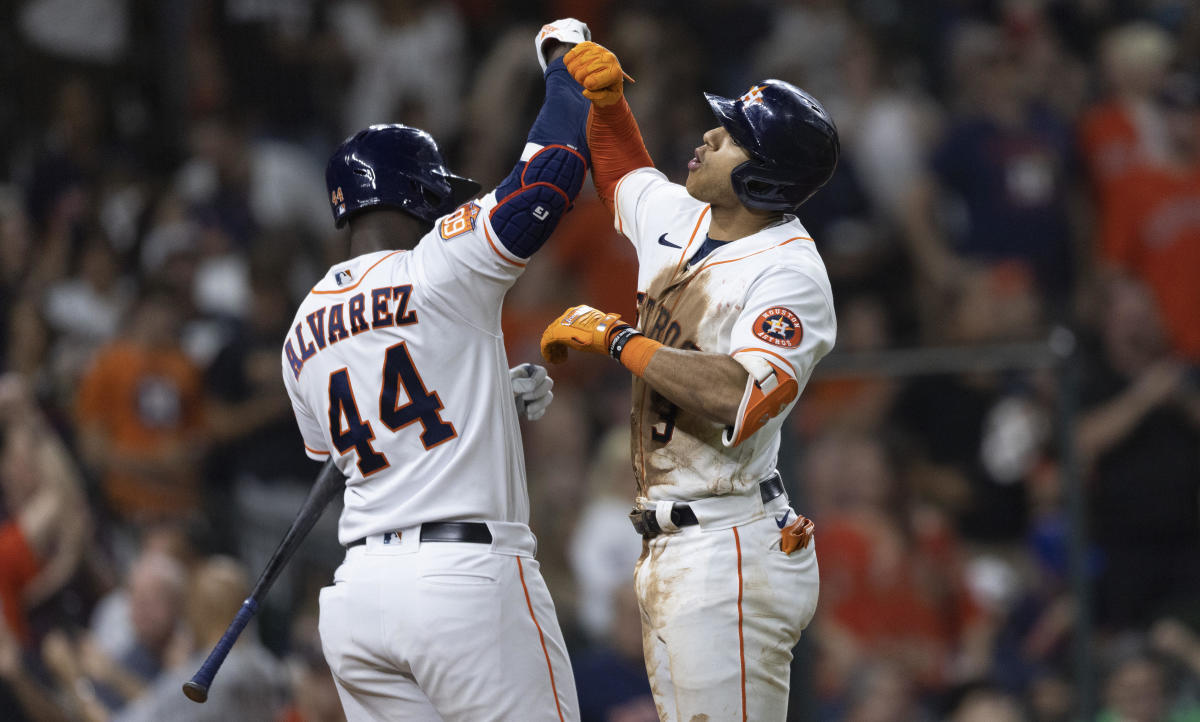 Houston Astros Designated Hitter Yordan Álvarez and Shortstop Jeremy Peña